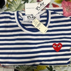 Comme des Garcons PLAY Blue and White Striped Long Sleeve Tee